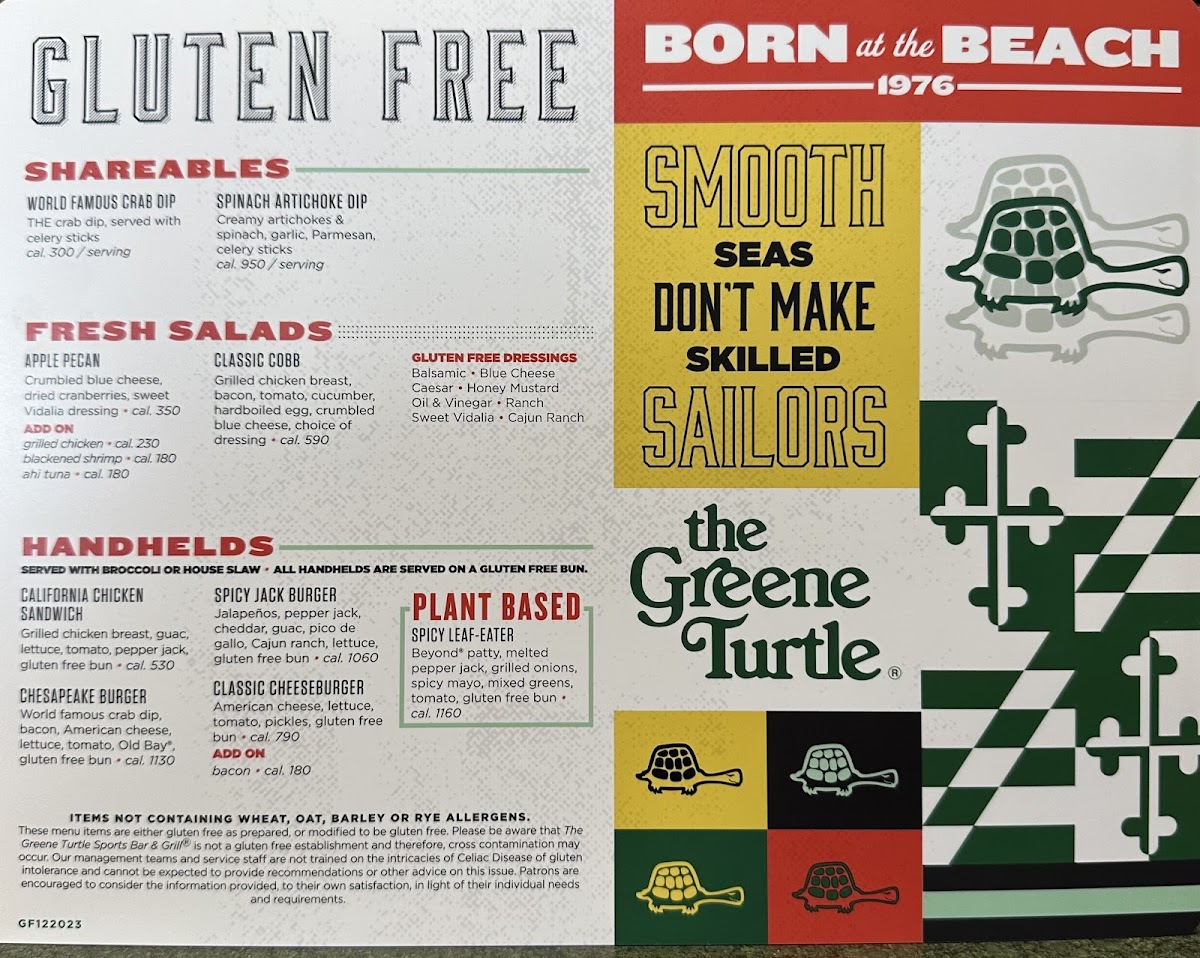 Gluten free menu