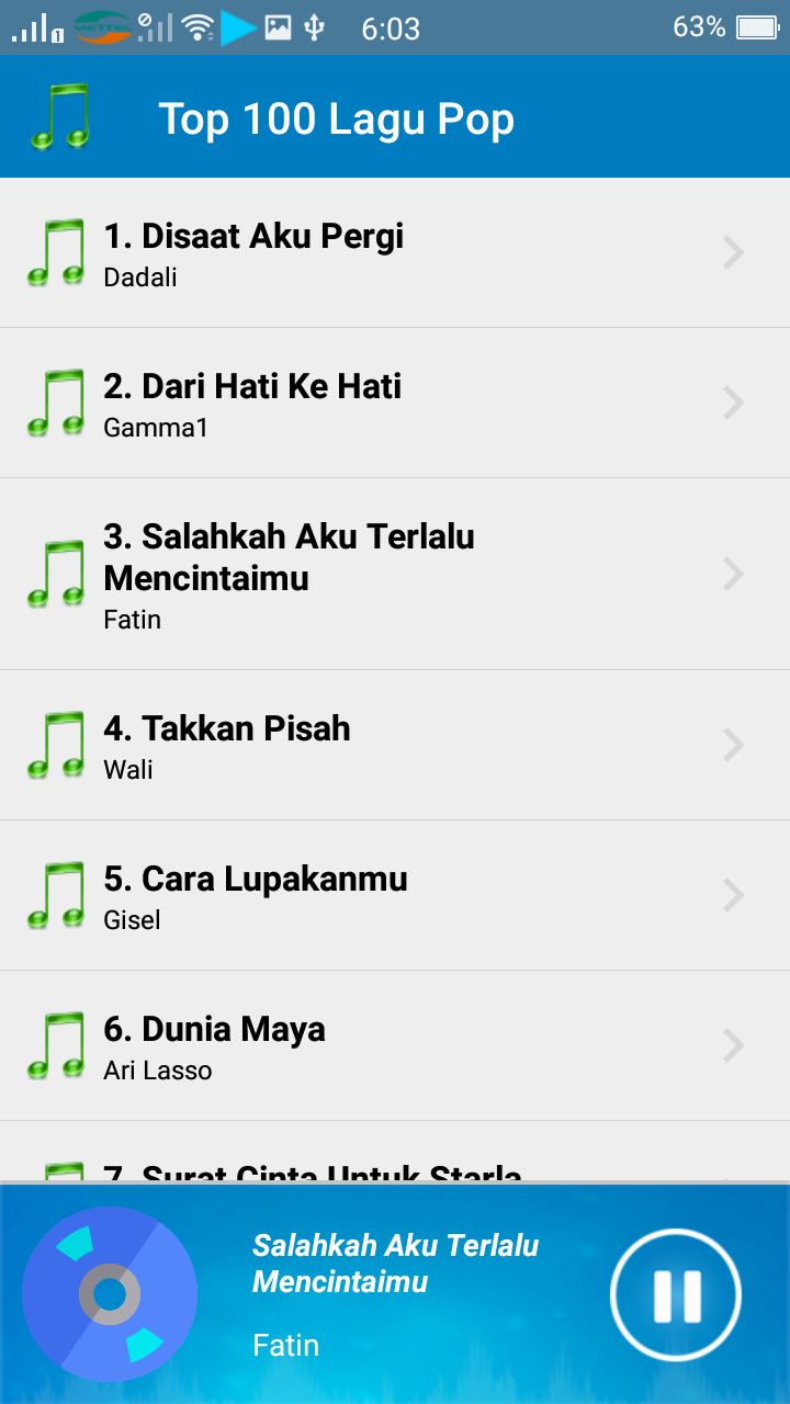 Android application Top 100 gudang lagu pop screenshort