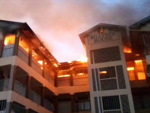 The fire that destroyed a dormitory at Infill Academy in Komarock, May 26, 2017 ./COURTESY