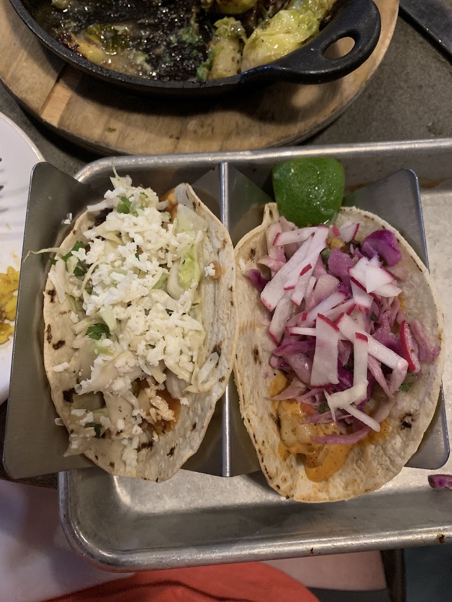 From taco menu: left is pork belly and right is shrimp. Both were fantastic!