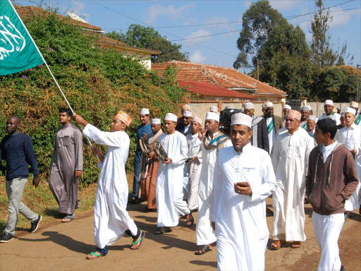 Muslim faithful in procession at West Indies during Maulid celebration in Eldoret.Photo/Stanley Magut.