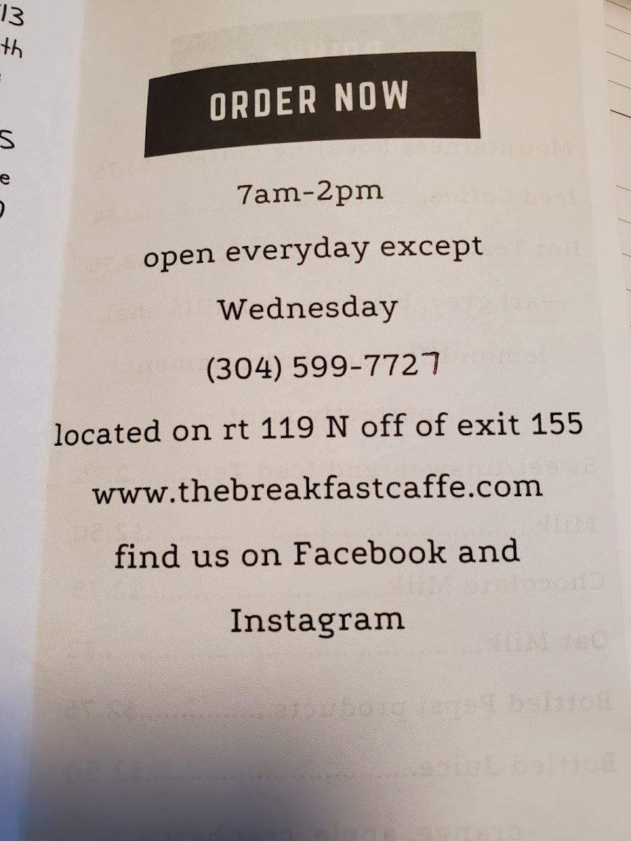 The Breakfast Caffe gluten-free menu