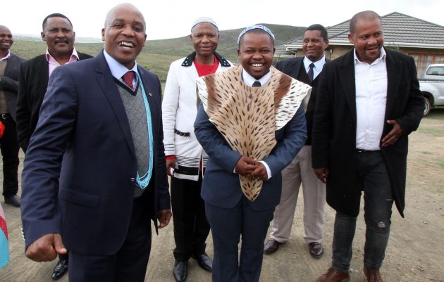 Eastern Cape Premier Phumulo Masualle, left, visited AbaThembu acting king Azenathi Dalindyebo (centre) at Bumbane Great Place in Mthatha. On the right is the king’s uncle Prince Siganeko Dalindyebo.