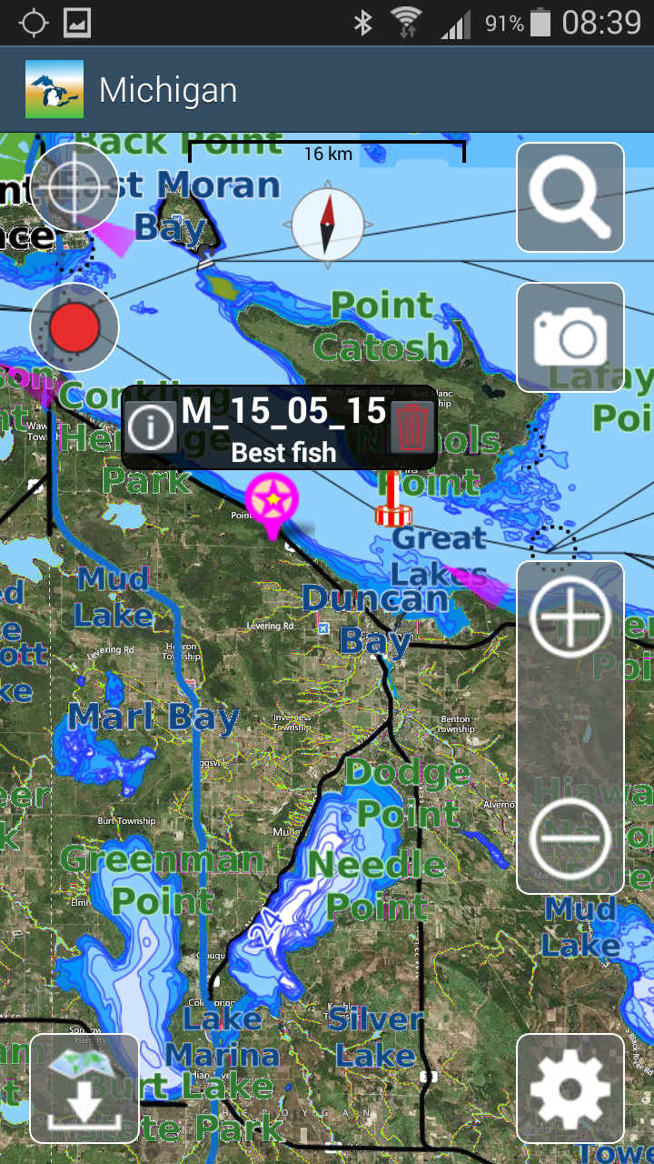 Android application Aqua Map Michigan-Great Lakes screenshort