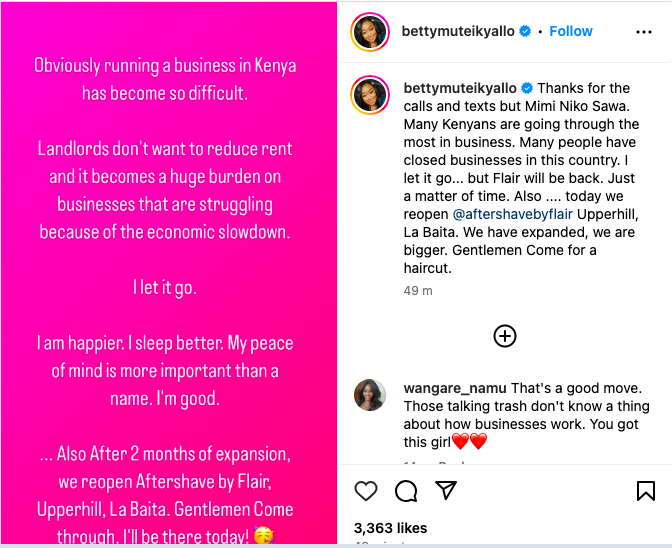 A screenshot of Betty's post.