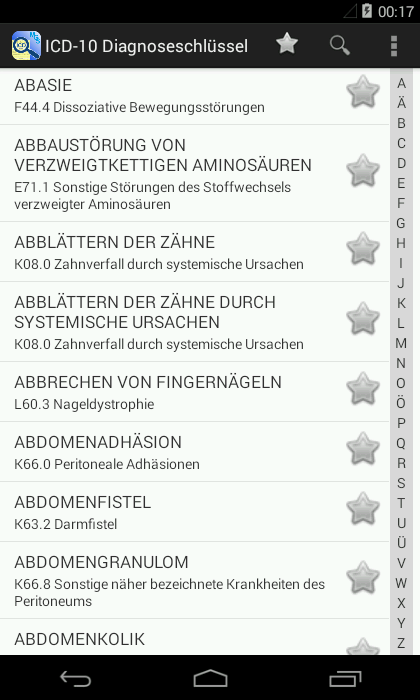 Android application ICD-10 Diagnoseschlüssel screenshort