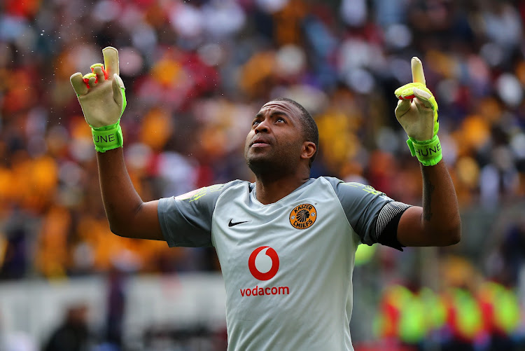 Itumeleng Khune of Kaizer Chiefs celebrates Khama Billiat of Kaizer Chiefs goal during the Absa Premiership 2018/19 football match between Cape Town City FC and Kaizer Chiefs at Cape Town Stadium, Cape Town, 15 September 2018.