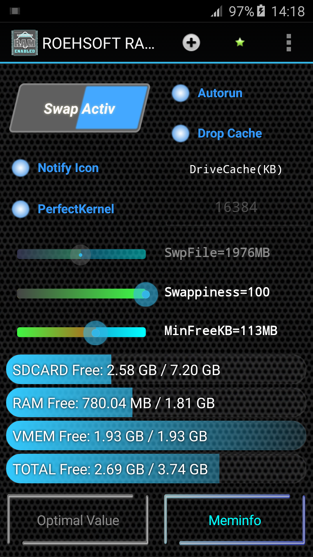 Android application ROEHSOFT RAM Expander (SWAP) screenshort