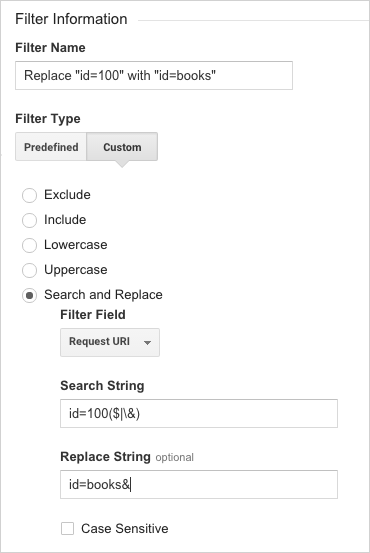 Filter example, replace ID = 100 with ID = books