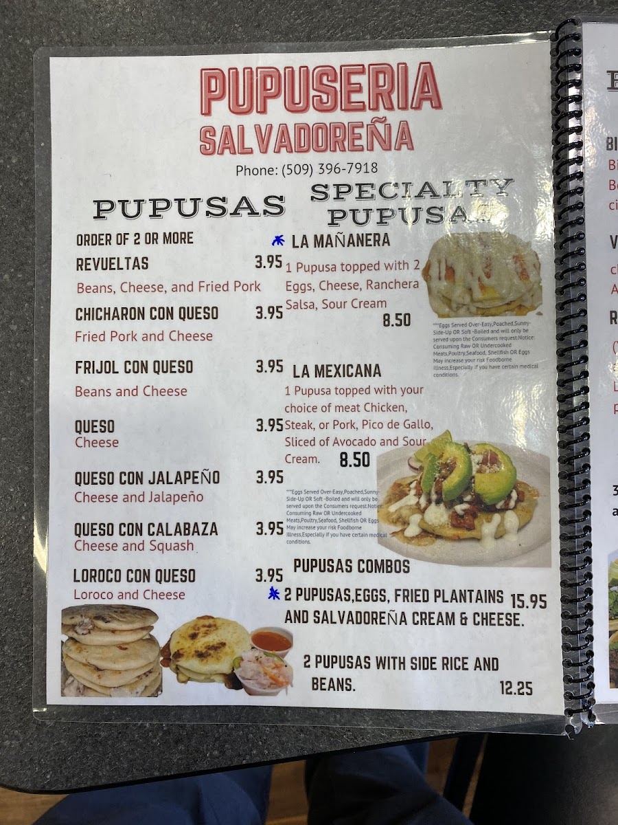 Pupuseria Salvadoreña Restaurant gluten-free menu