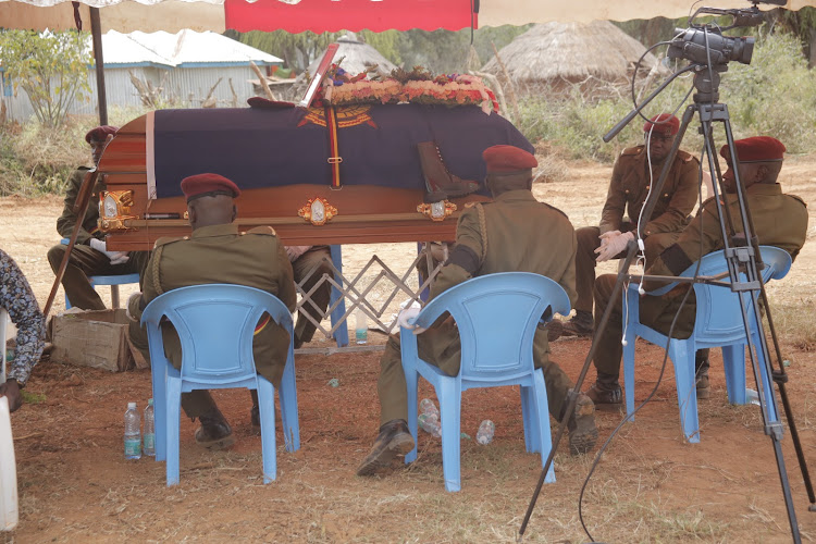 The body of GSU officer John Kisoi during burial at Kukui, Baringo North, on Saturday