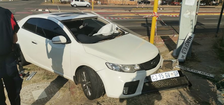 The white Kia Cerato in which various car breaking devices were found by the Tshwane metro police.