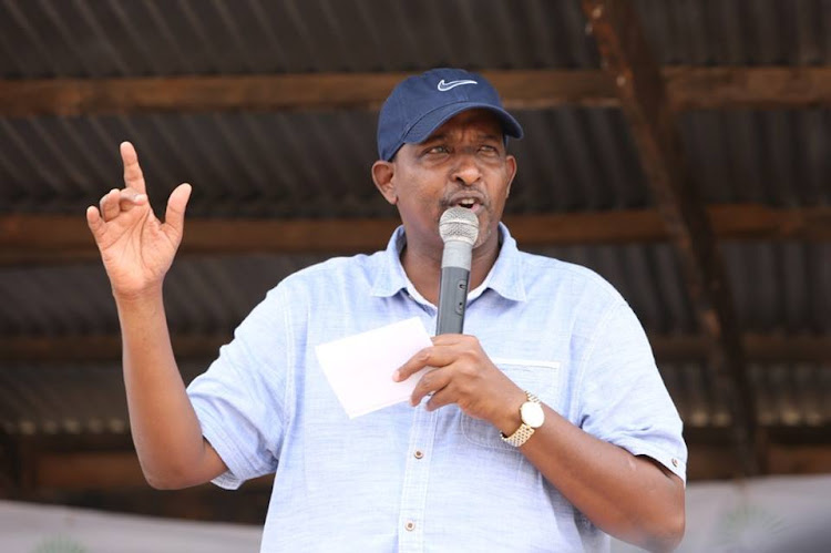 Leader of majority in the National Assembly Aden Duale Speaking when he Officially opened the Pastoralist Education and Career Fair at Garissa Primary school