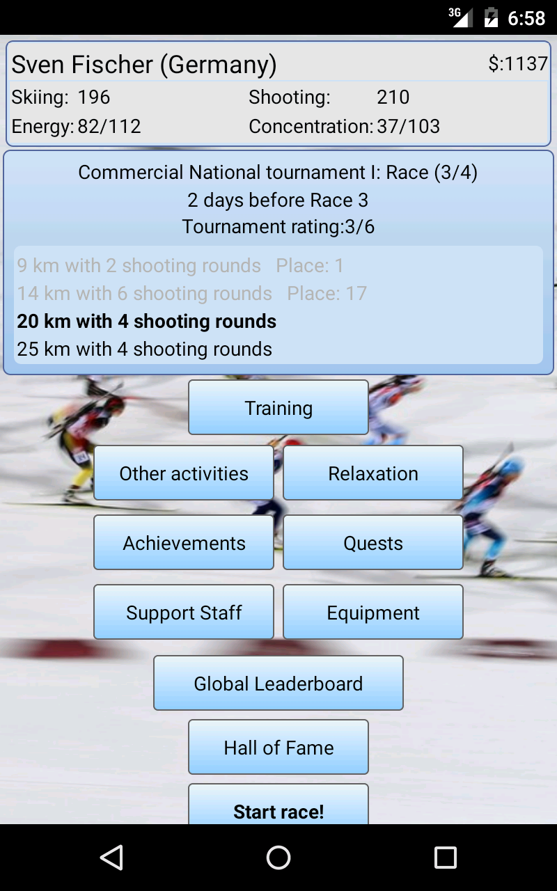 Android application Biathlon Manager screenshort