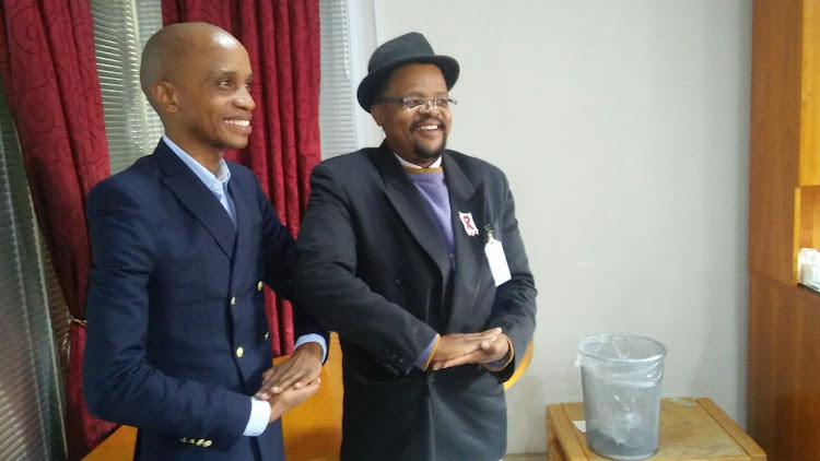 Buang Jones, provincial manager of the SA Human Rights Commission in Gauteng, with Tembisa hospital CEO Lekopane Mogaladi (right) after briefing the media following a hospital tour.