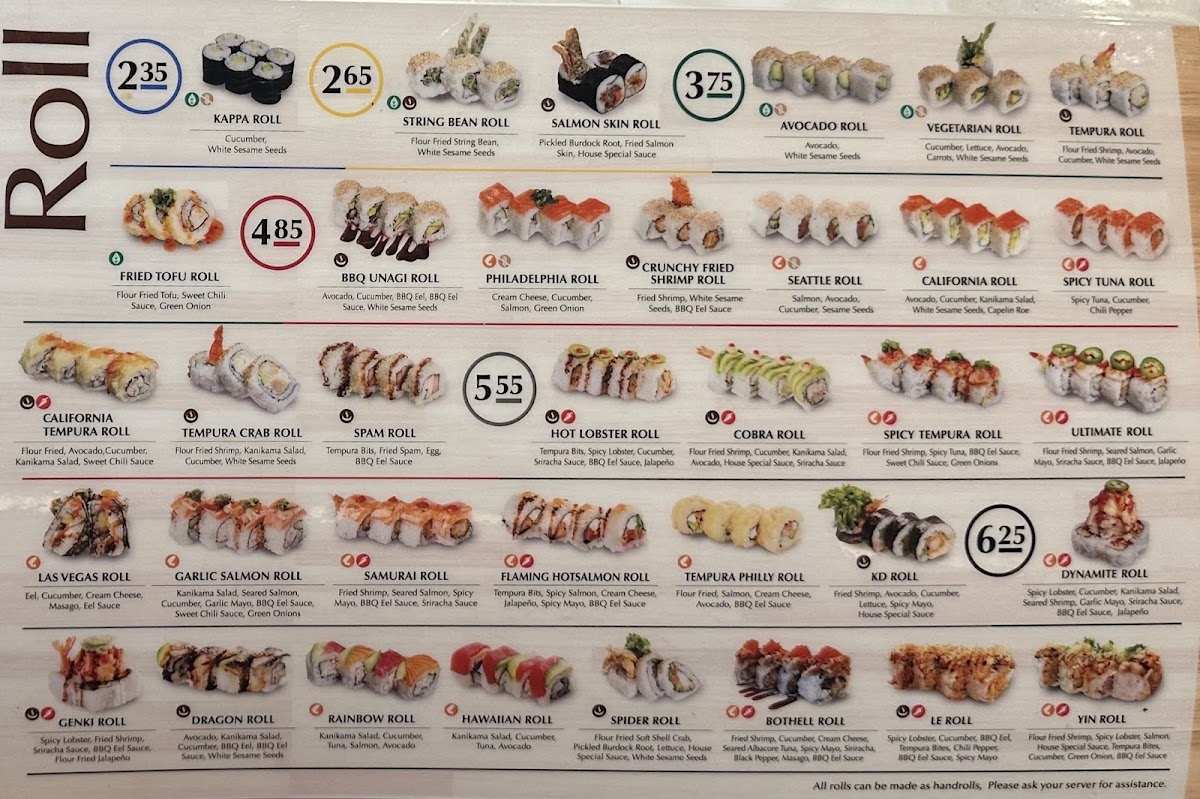 Rolls section of menu (March2023)