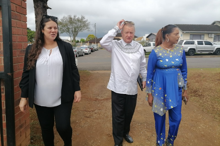DA leader Francois Rodgers accompanied by the party's Midlands constituency head Hannah Wilker and ward 30 councillor Rachel Soobiah in Northdale, Pietermaritzburg