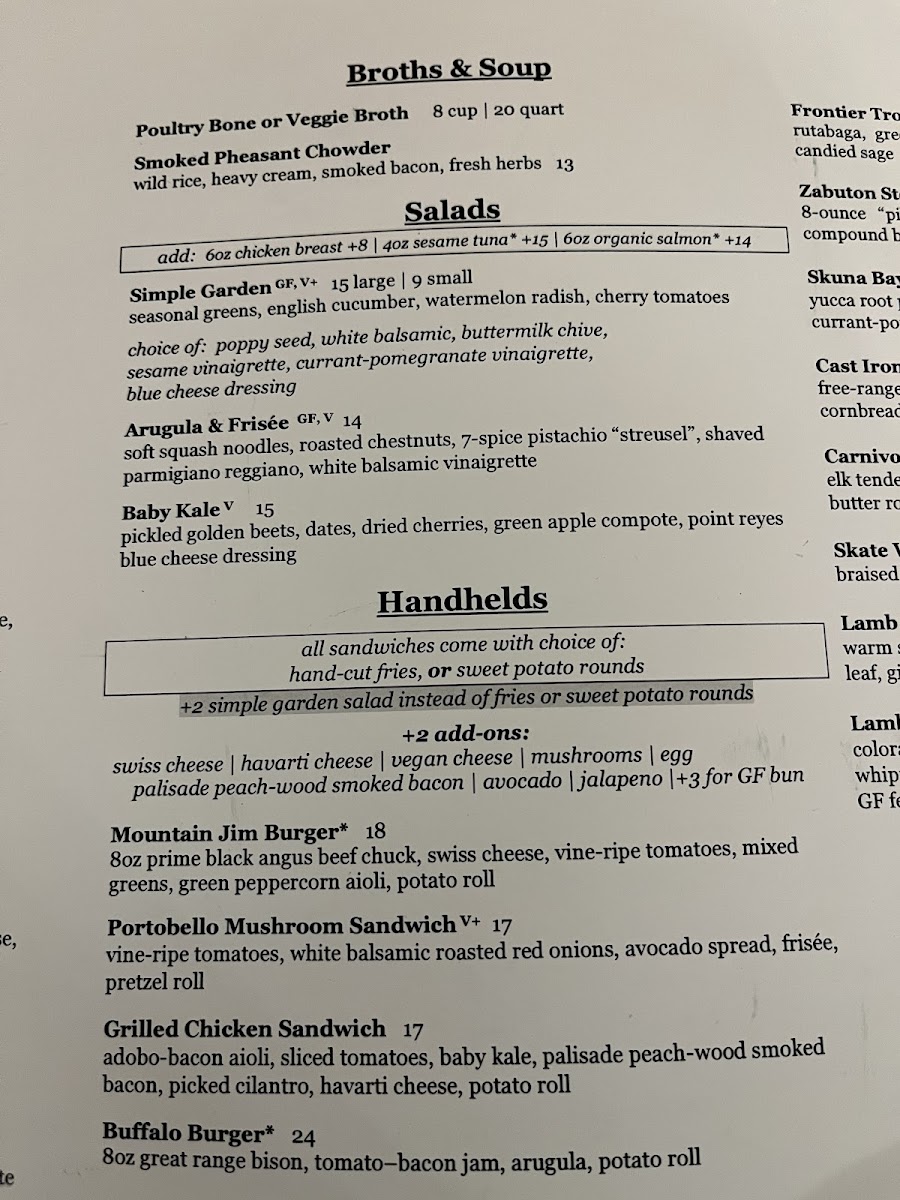 Bird & Jim gluten-free menu