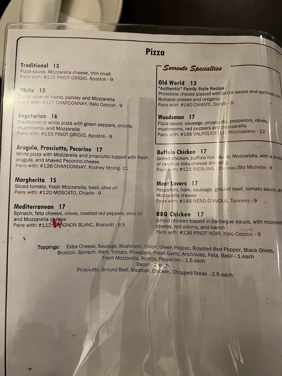 Piazza Sorrento gluten-free menu