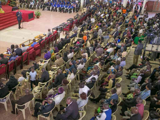 President Uhuru Kenyatta speaks at Redeemed Gospel Church in Huruma, Nairobi, during a service on November 26, 2017. /PSCU