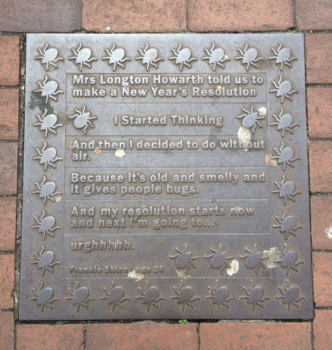 This strange poem by 10 year old Frankie Shinn sits on the floor of the Air Street cut through behind The Quadrant pub.   'Mrs Longton Howarth told us to  make a New Year's Resolution I started...