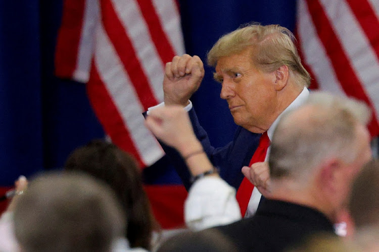 Republican presidential candidate and former US president Donald Trump gestures during a campaign rally in Green Bay, Wisconsin, the US, April 2 2024. Picture: REUTERS/Brian Snyder