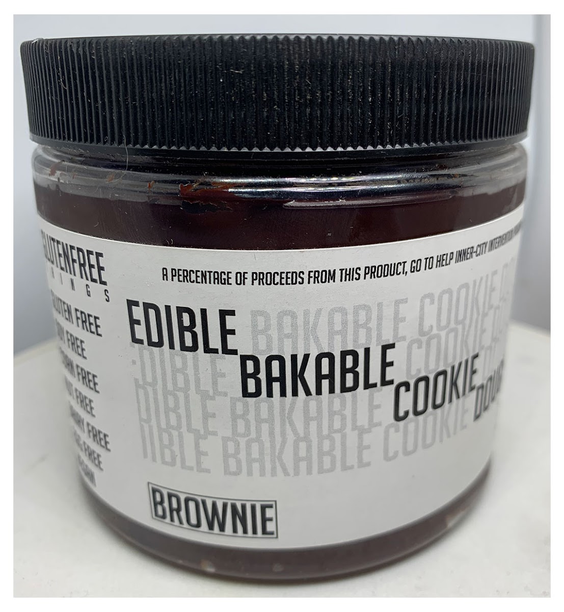New easy scoop packaging for our incredible EDIBLE bakeable COOKIE DOUGH in BROWNIE flavor. Free from: gluten, dairy, eggs, soy, corn and nuts.