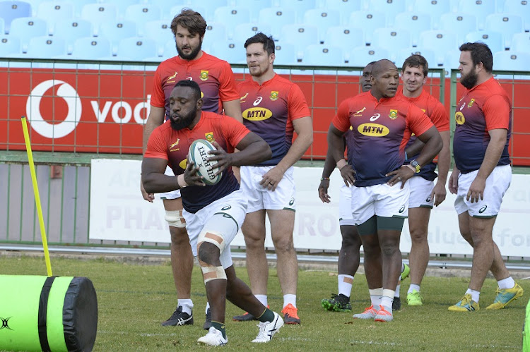 Tendai Mtawarira during the South African national men's rugby team training session at Loftus Versfeld Stadium on July 1, 2019 in Pretoria, South Africa.
