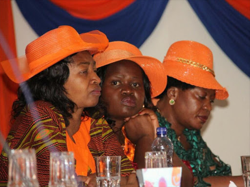 ODM women leaders Agnes Zani (sec gen), Gladys Wanga (Homa Bay woman rep) and Senator Elizabeth Ongoro (Nominated) during a meeting with party leader Raila Odinga on Monday, March 27, 2017. /COURTESY
