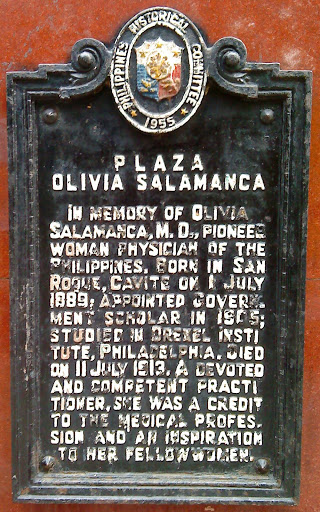 In memory of Olivia Salamanca, M.D., pioneer woman physician of the Philippines. Born in San Roque, Cavite on 1 July 1889; appointed government scholar in 1905; studied in Drexel Institute,...