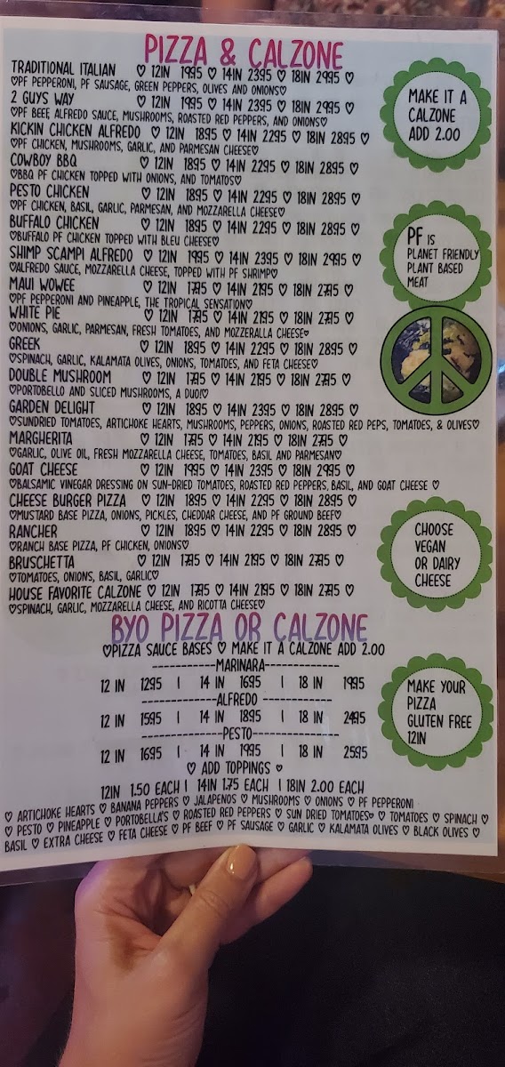 2 Guys Pizza Planet Friendly Food & Brews gluten-free menu