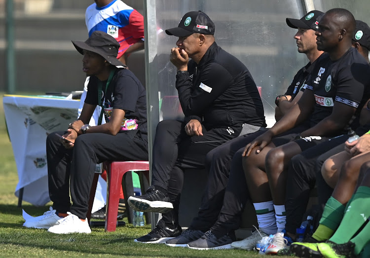 AmaZulu head coach Cavin Johnson looks on during the KwaZulu-Natal Premier's Cup quarterfinal game against Uthongathi FC at Princess Magogo Stadium on July 27 2019.