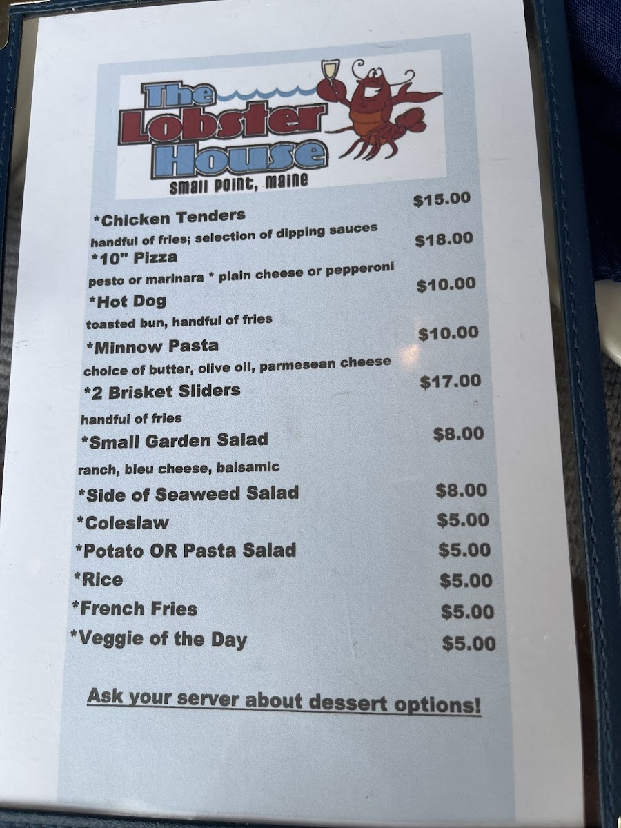 The Lobster House gluten-free menu