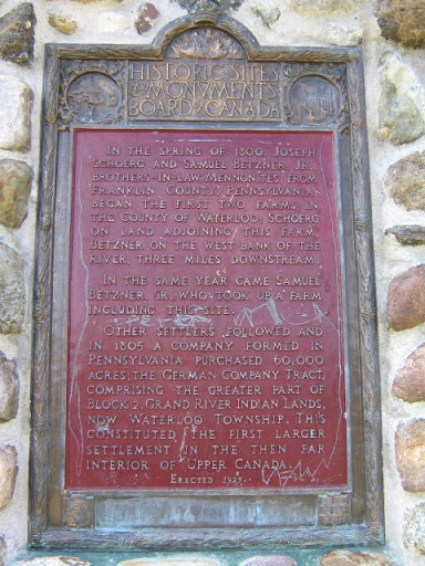 In the spring of 1800, Joseph Schoerg and Samuel Betzner, Jr., brothers-in-law, Mennonites, from Franklin County, Pennsylvania, began the first two farms in the County of Waterloo; Schoerg on land...