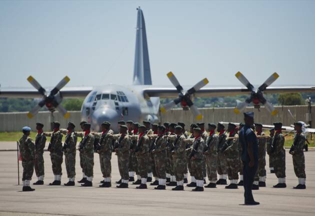 Members of the SANDF at Waterkloof Airforce Base.
