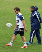 Nic Groom and Allister Coetzee (Head Coach) during the DHL Western Province training session and press conference at High Performance Centre, Bellville on August 11, 2014 in Cape Town, South Africa.