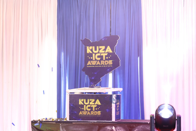 A trophy during the launch of ICT Week and the Kuza ICT Awards at the Sarova Stanley hotel in Nairobi on April 17, 2024.