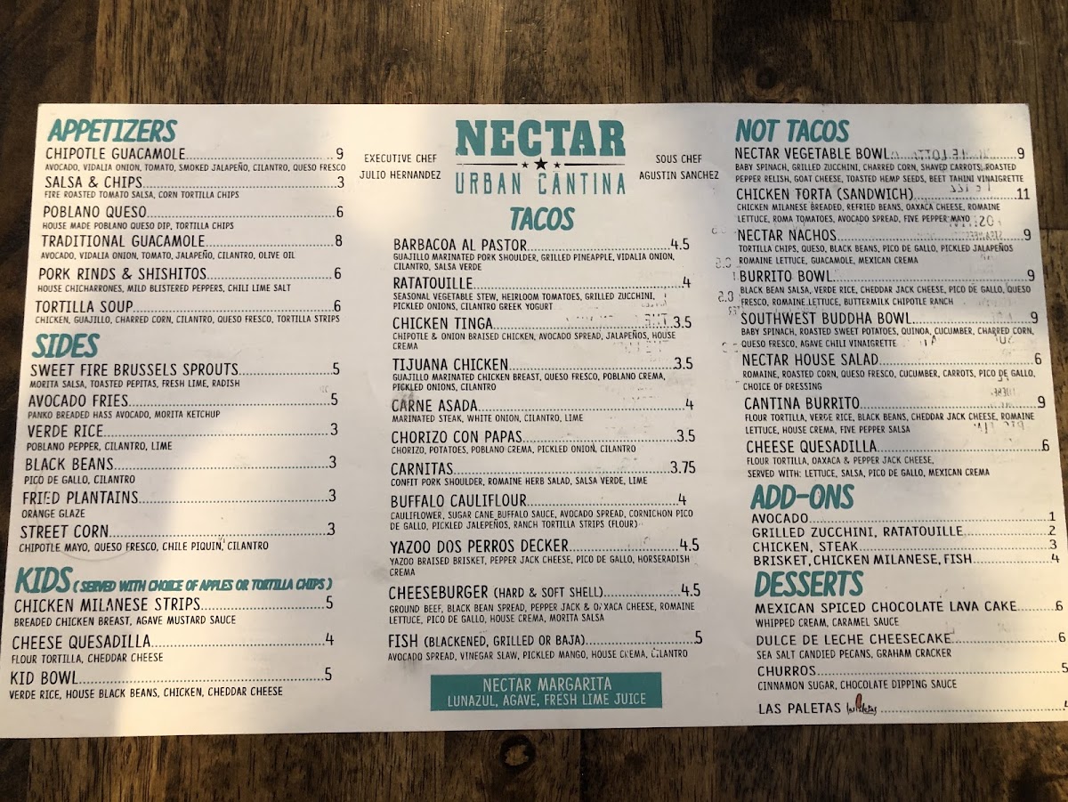Nectar: Urban Cantina gluten-free menu