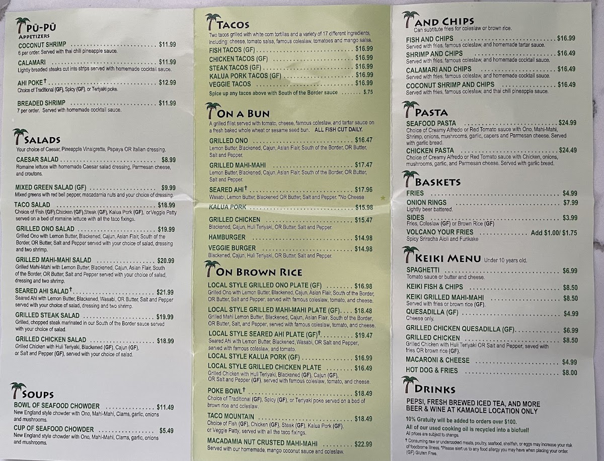 Coconut's Fish Cafe gluten-free menu