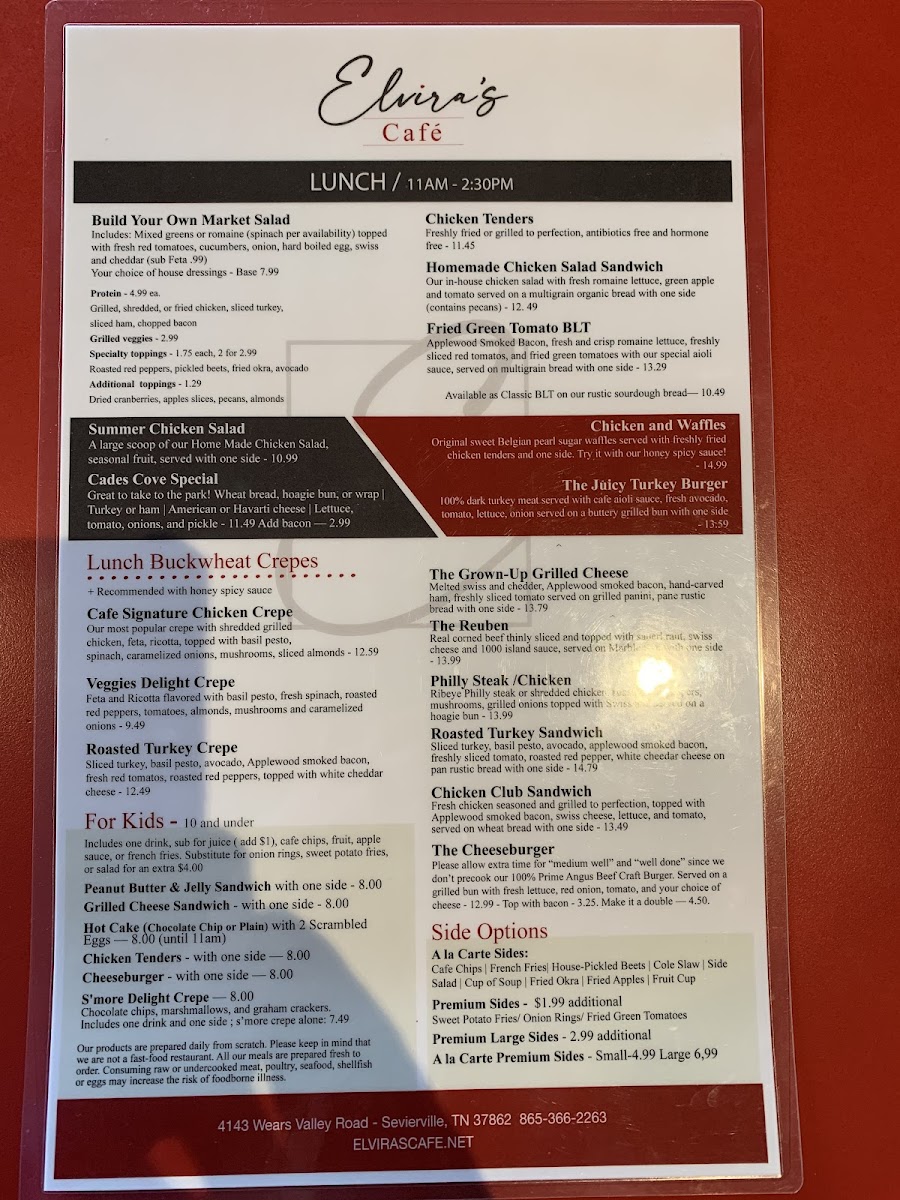 Elvira's Cafe gluten-free menu