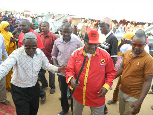 Tana river Governor Hussein Dado with his supporters in Bura on Thursday.