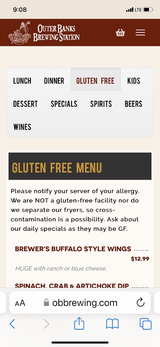 Gluten free menu is online ans you scan