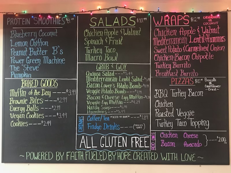 Faith Cafe gluten-free menu