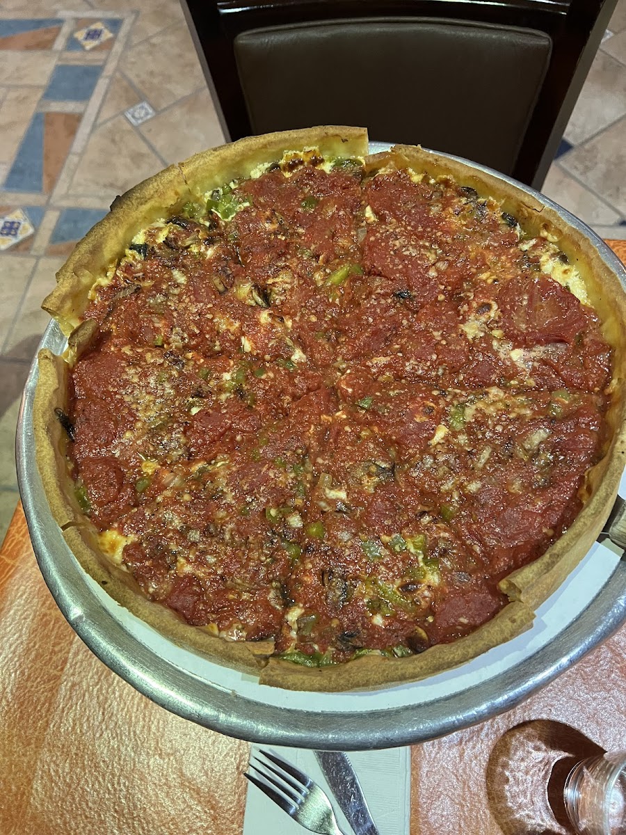14" GF Deep Dish Special Pizza ( sausage, peopers, onions). Filling!