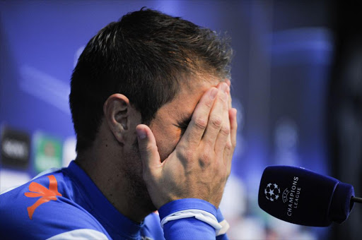 Joaquin Sanchez of Valencia reacts during a press conference prior to their Champions League Group C match against Glasgow Rangers, at the Ciutat Esportiva of Paterna on November 1, 2010 in Valencia, Spain