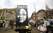 VILLAINY ABROAD: A man makes his feelings known at the big anti-Zuma march in Church Square, Pretoria, on Friday 7 April 2017.