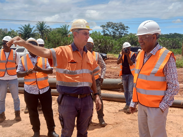 General Manager Operations Denham Vickers and Lamu Governor Issa Timamy at Base Titanium in Kwale County on Monday, October 23, 2023.