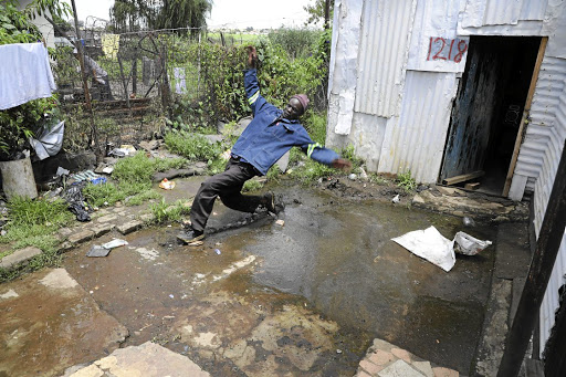 Alfred Nengovhela's property in Kliptown, Soweto, was caught by the raging storms, and was captured on camera slipping.