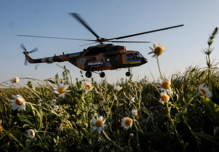 A Ukrainian military helicopter takes off during military drills in the north of Ukraine, June 1 2023. Picture: GLEB GARANICH/REUTERS