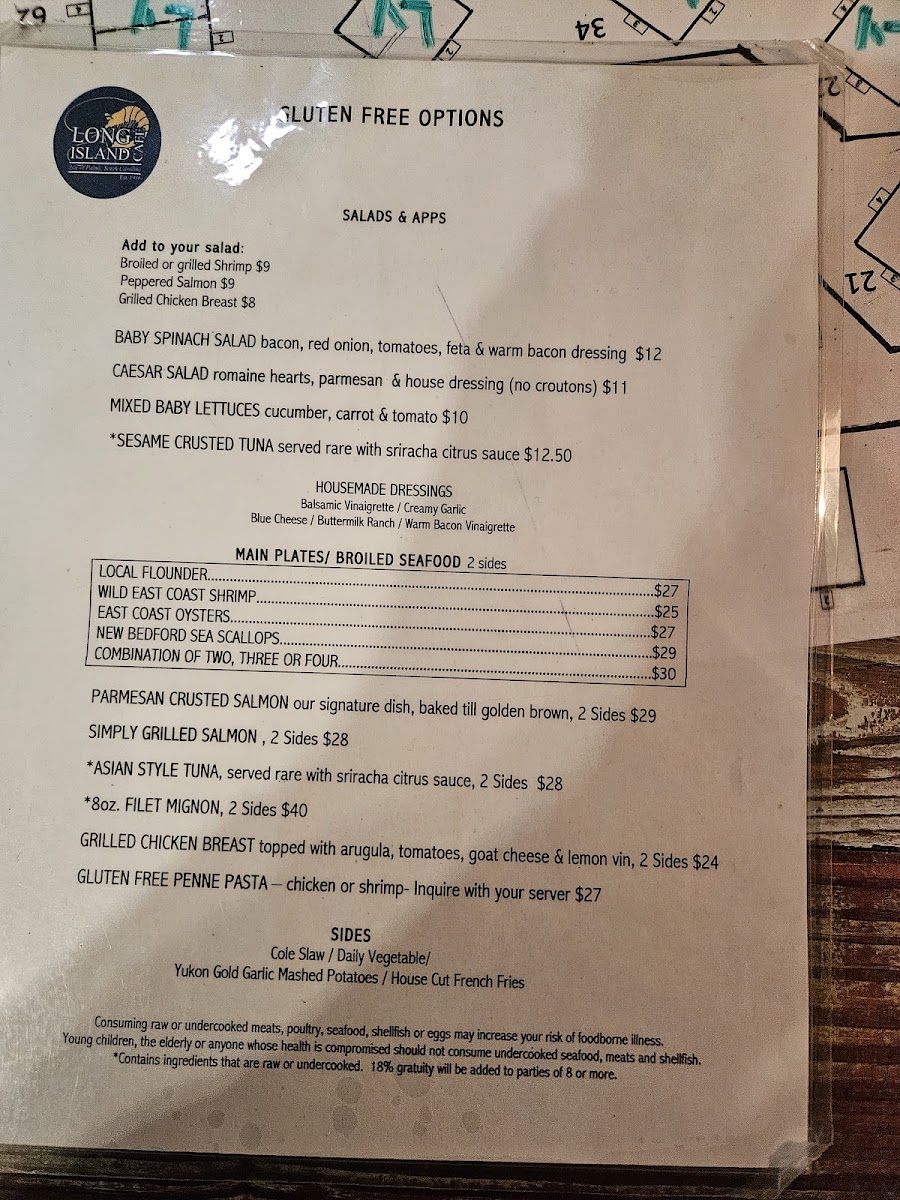 Long Island Cafe gluten-free menu